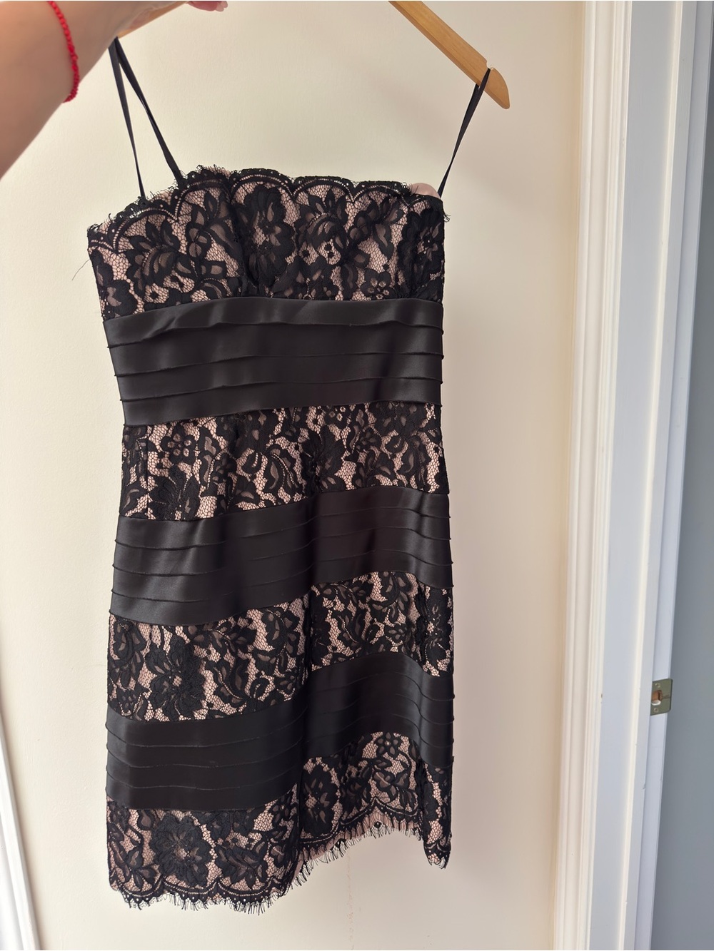 BCBGMaxAzria Black Lace Mini Dress with Nude Underlay
